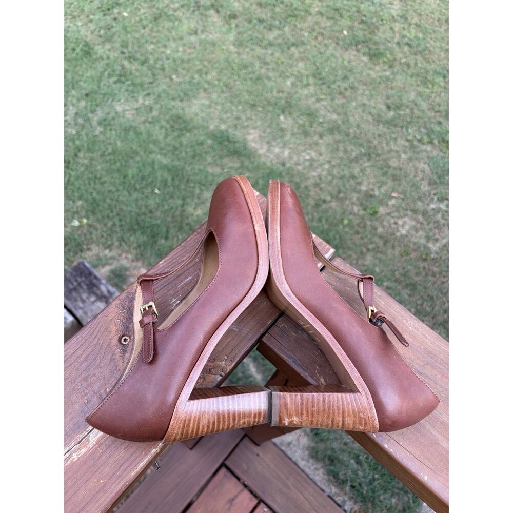 A.P.C Brown Leather T Strap Mary Jane Block Heels Parisian Chic EU 39 US 9 - Picture 5 of 8